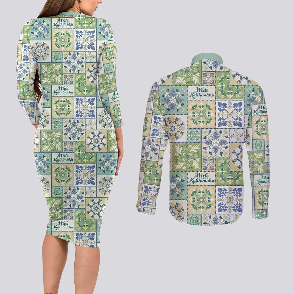 Mele Kalikimaka Hawaii Christmas Couples Matching Long Sleeve Bodycon Dress and Long Sleeve Button Shirt Omaomao Seamless Floral Motif - Polynesian Pride