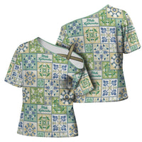 Mele Kalikimaka Hawaii Christmas Cross Shoulder Shirt Omaomao Seamless Floral Motif - Polynesian Pride