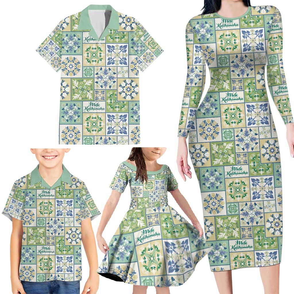 Mele Kalikimaka Hawaii Christmas Family Matching Long Sleeve Bodycon Dress and Hawaiian Shirt Omaomao Seamless Floral Motif - Polynesian Pride