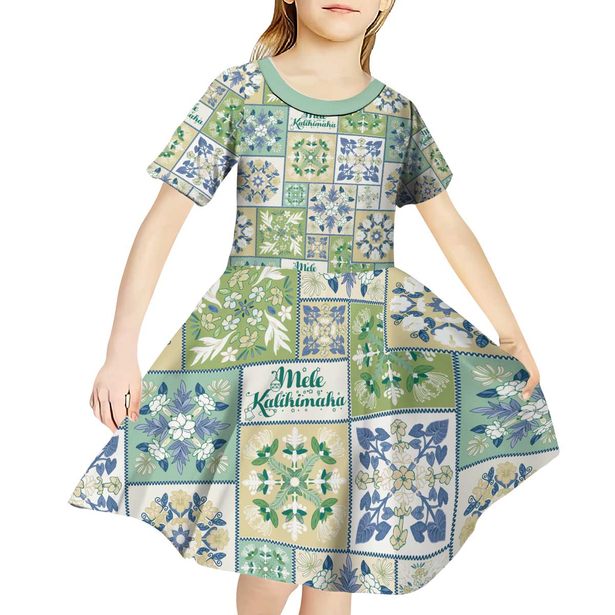 Mele Kalikimaka Hawaii Christmas Kid Short Sleeve Dress Omaomao Seamless Floral Motif - Polynesian Pride