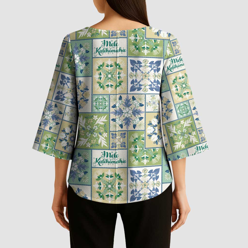 Mele Kalikimaka Hawaii Christmas Kimono Sleeve Blouse Omaomao Seamless Floral Motif - Polynesian Pride