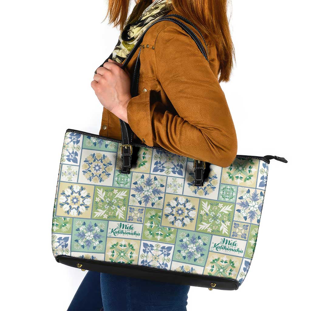 Mele Kalikimaka Hawaii Christmas Leather Tote Bag Omaomao Seamless Floral Motif - Polynesian Pride