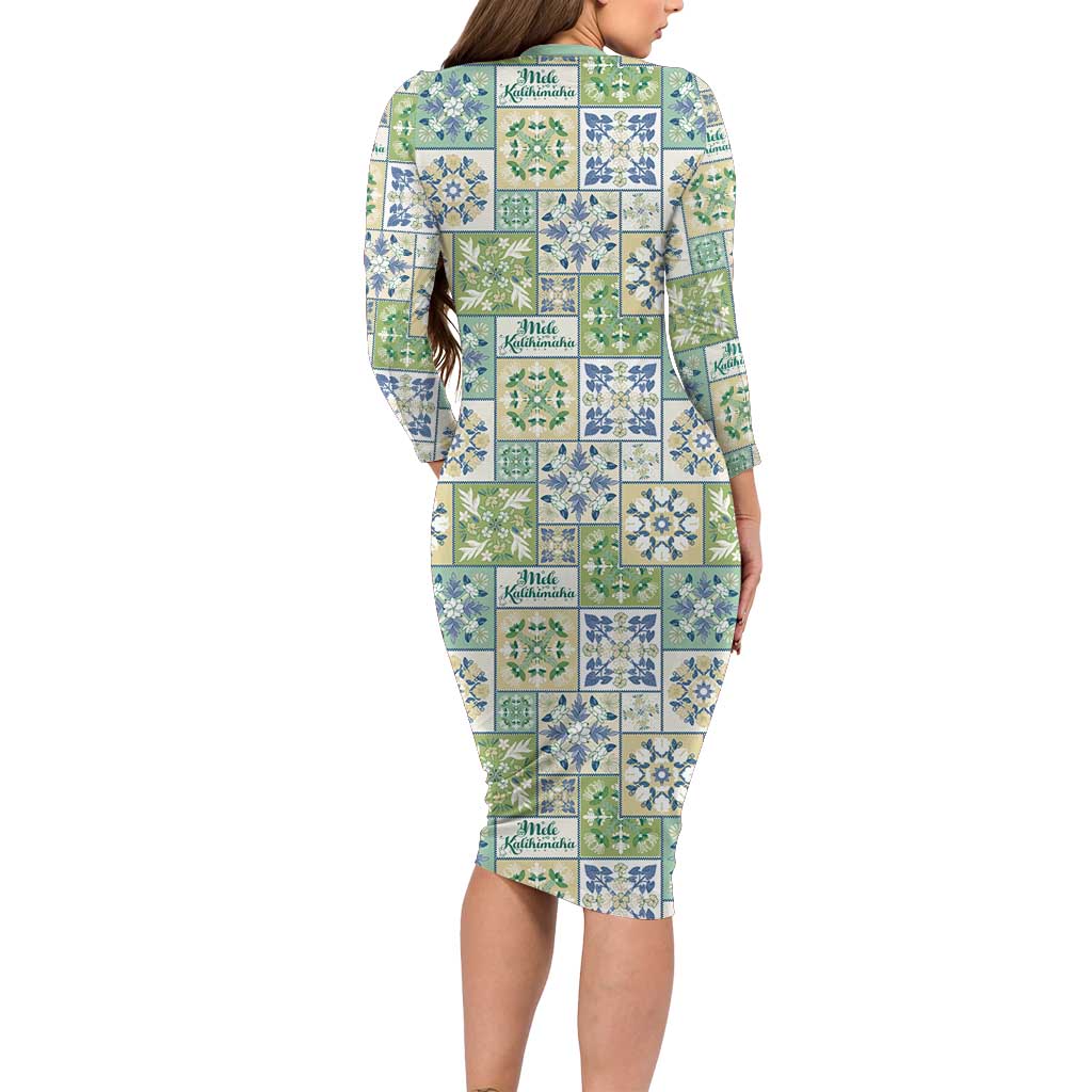Mele Kalikimaka Hawaii Christmas Long Sleeve Bodycon Dress Omaomao Seamless Floral Motif - Polynesian Pride