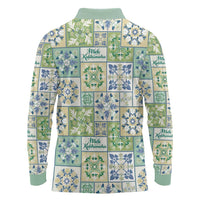 Mele Kalikimaka Hawaii Christmas Long Sleeve Polo Shirt Omaomao Seamless Floral Motif - Polynesian Pride