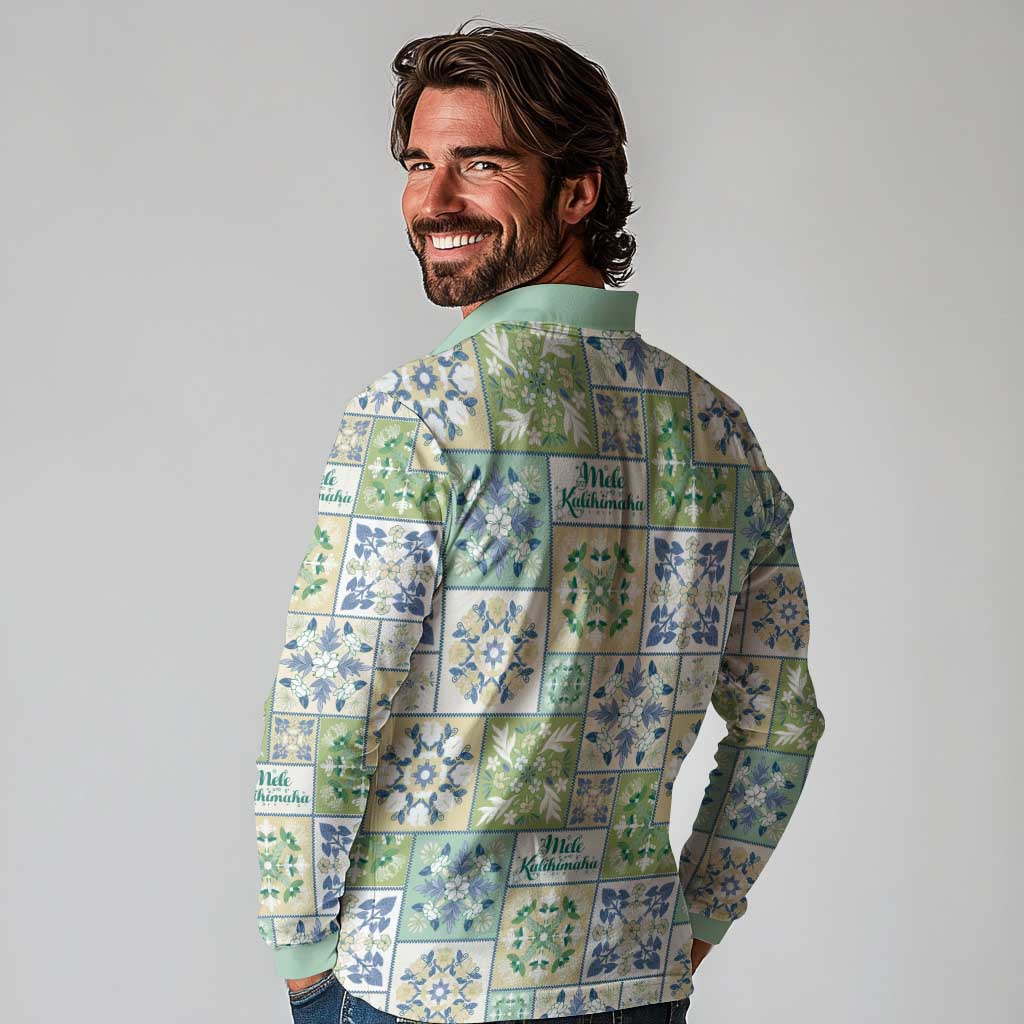 Mele Kalikimaka Hawaii Christmas Long Sleeve Polo Shirt Omaomao Seamless Floral Motif - Polynesian Pride