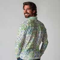 Mele Kalikimaka Hawaii Christmas Long Sleeve Polo Shirt Omaomao Seamless Floral Motif - Polynesian Pride