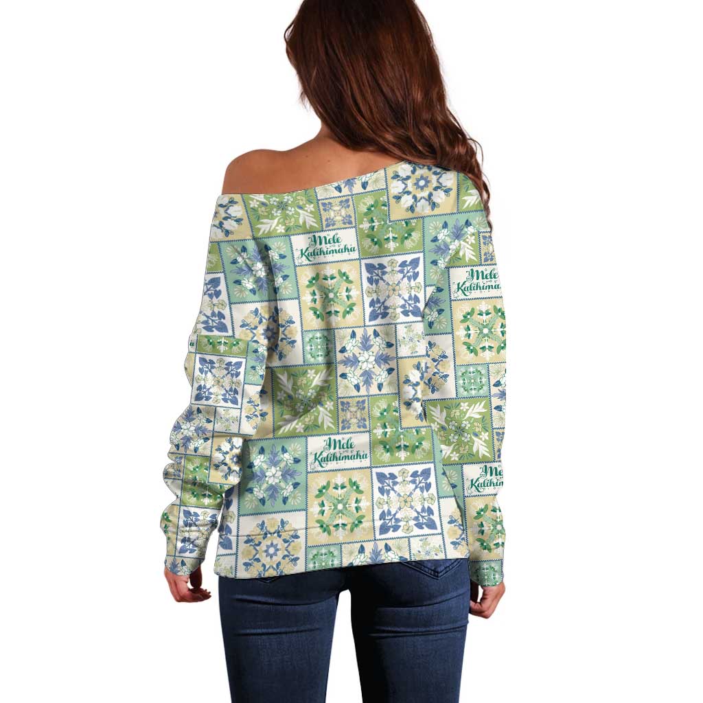 Mele Kalikimaka Hawaii Christmas Off Shoulder Sweater Omaomao Seamless Floral Motif - Polynesian Pride