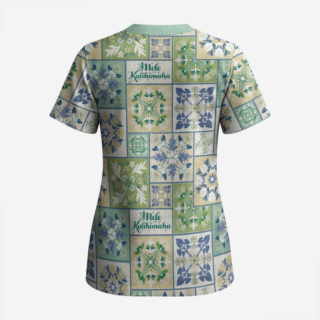 Mele Kalikimaka Hawaii Christmas Scrub Top Omaomao Seamless Floral Motif - Polynesian Pride