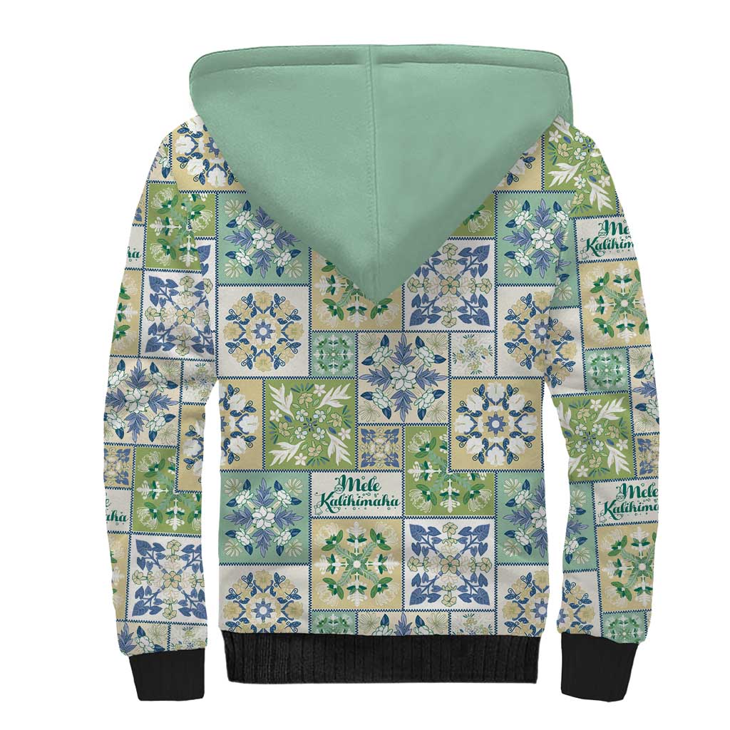 Mele Kalikimaka Hawaii Christmas Sherpa Hoodie Omaomao Seamless Floral Motif - Polynesian Pride