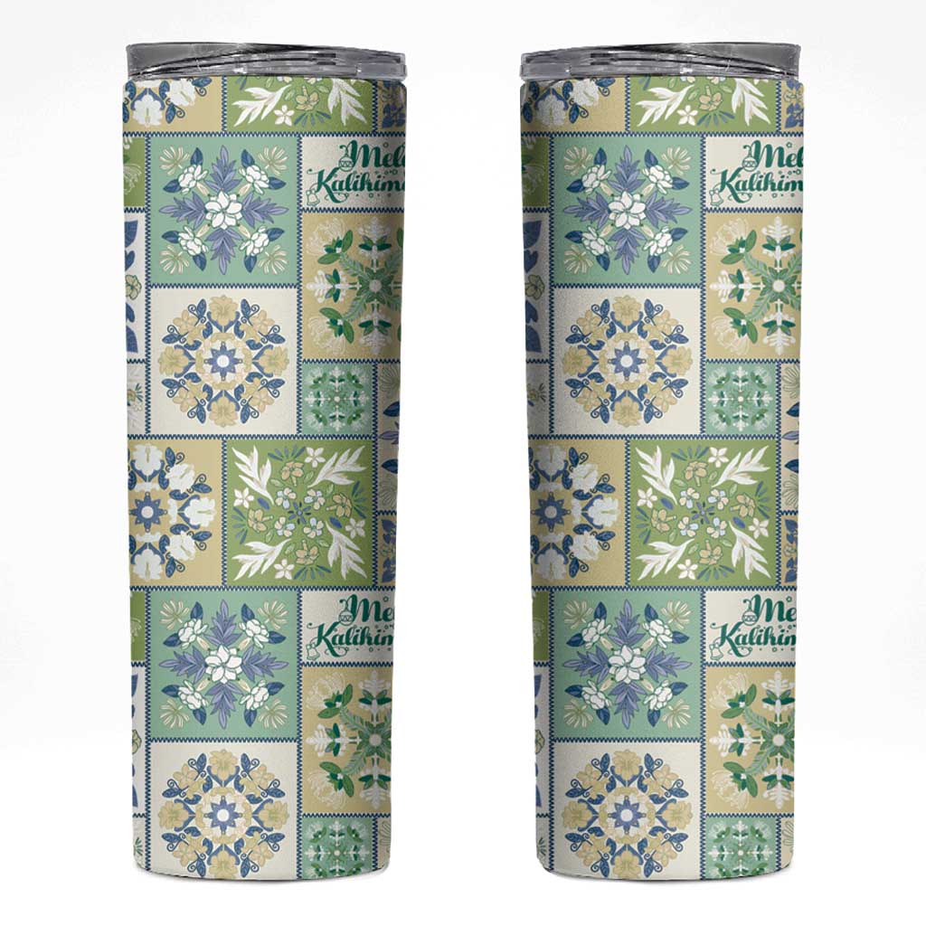 Mele Kalikimaka Hawaii Christmas Skinny Tumbler Omaomao Seamless Floral Motif - Polynesian Pride