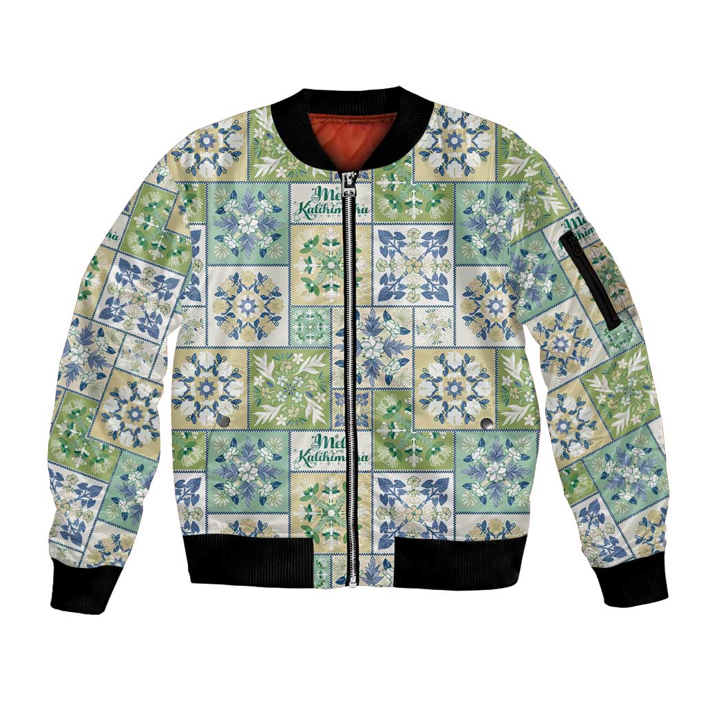 Mele Kalikimaka Hawaii Christmas Sleeve Zip Bomber Jacket Omaomao Seamless Floral Motif LT9 Unisex Green - Polynesian Pride
