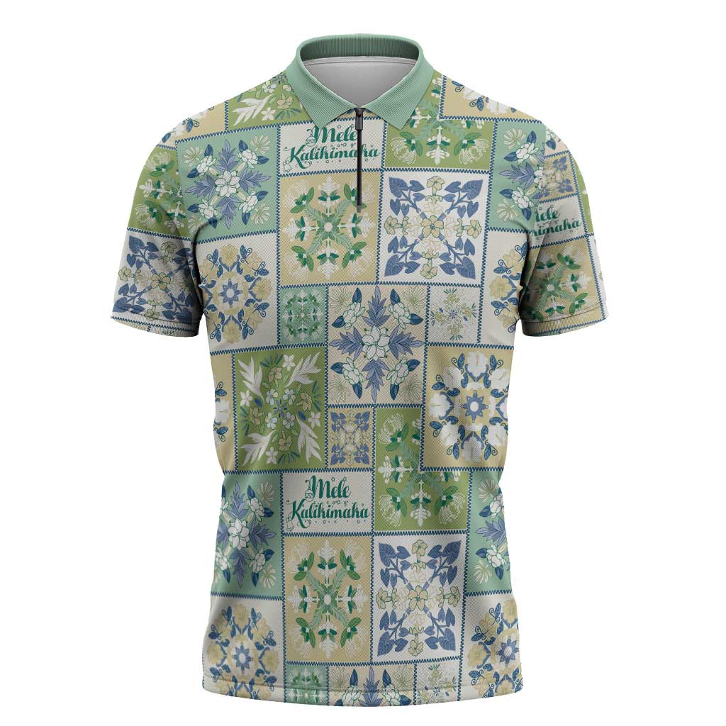 Mele Kalikimaka Hawaii Christmas Zipper Polo Shirt Omaomao Seamless Floral Motif - Polynesian Pride