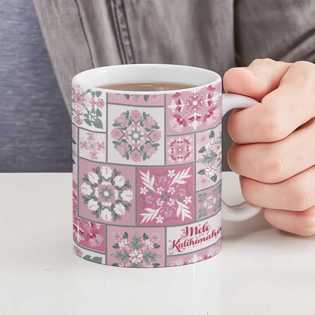Mele Kalikimaka Hawaii Christmas Ceramic Mug Akala Seamless Floral Motif - Polynesian Pride