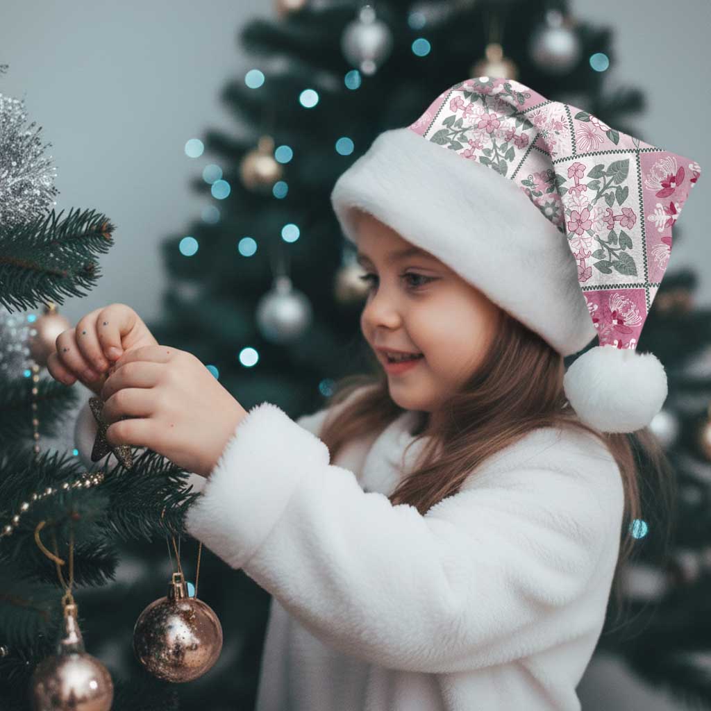 Mele Kalikimaka Hawaii Christmas Santa Hat Akala Seamless Floral Motif - Polynesian Pride