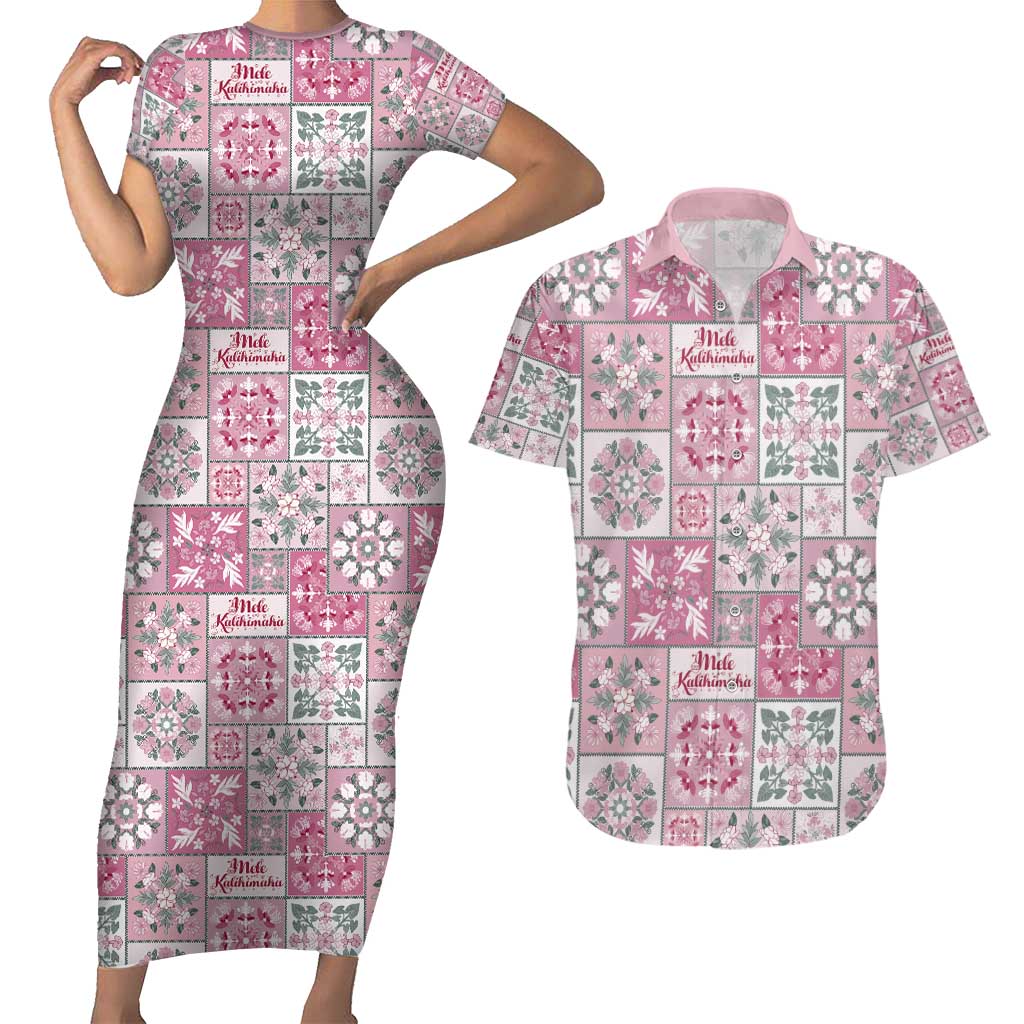 Mele Kalikimaka Hawaii Christmas Couples Matching Short Sleeve Bodycon Dress and Hawaiian Shirt Akala Seamless Floral Motif - Polynesian Pride