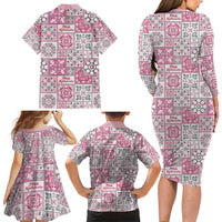 Mele Kalikimaka Hawaii Christmas Family Matching Long Sleeve Bodycon Dress and Hawaiian Shirt Akala Seamless Floral Motif - Polynesian Pride