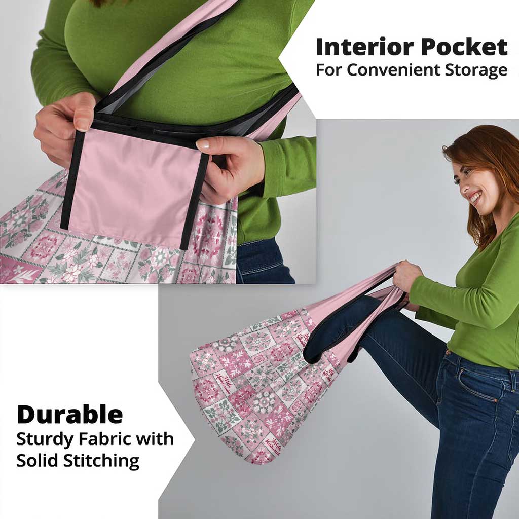 Mele Kalikimaka Hawaii Christmas Grocery Bag Akala Seamless Floral Motif - Polynesian Pride