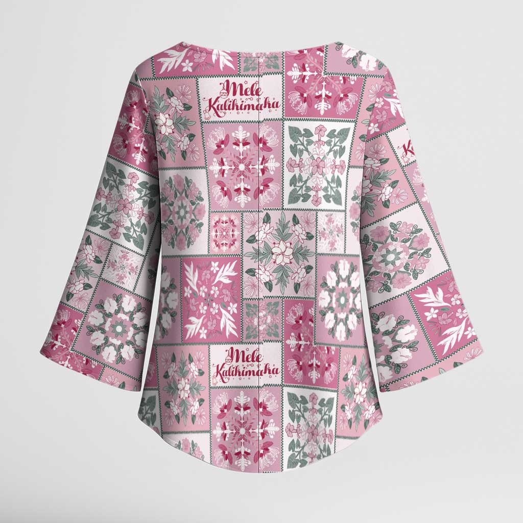 Mele Kalikimaka Hawaii Christmas Kimono Sleeve Blouse Akala Seamless Floral Motif - Polynesian Pride