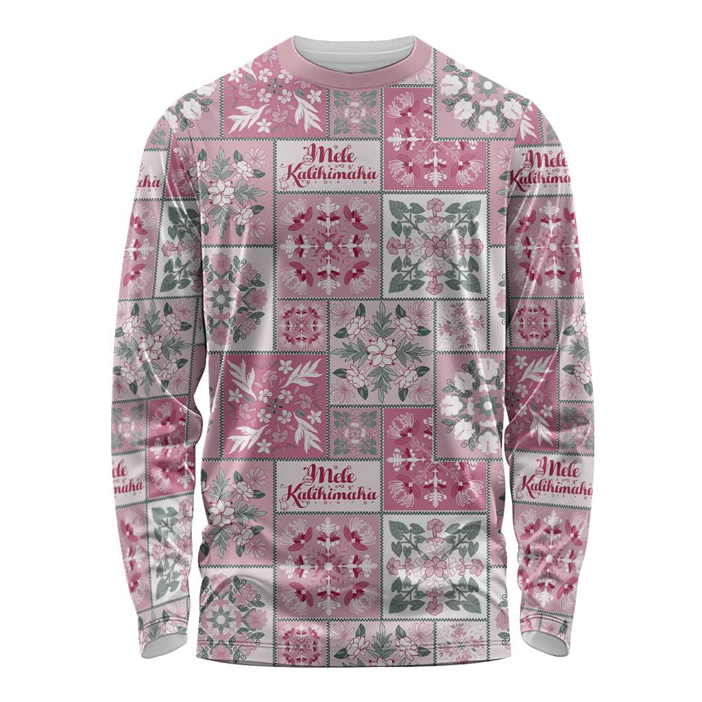 Mele Kalikimaka Hawaii Christmas Long Sleeve Shirt Akala Seamless Floral Motif - Polynesian Pride