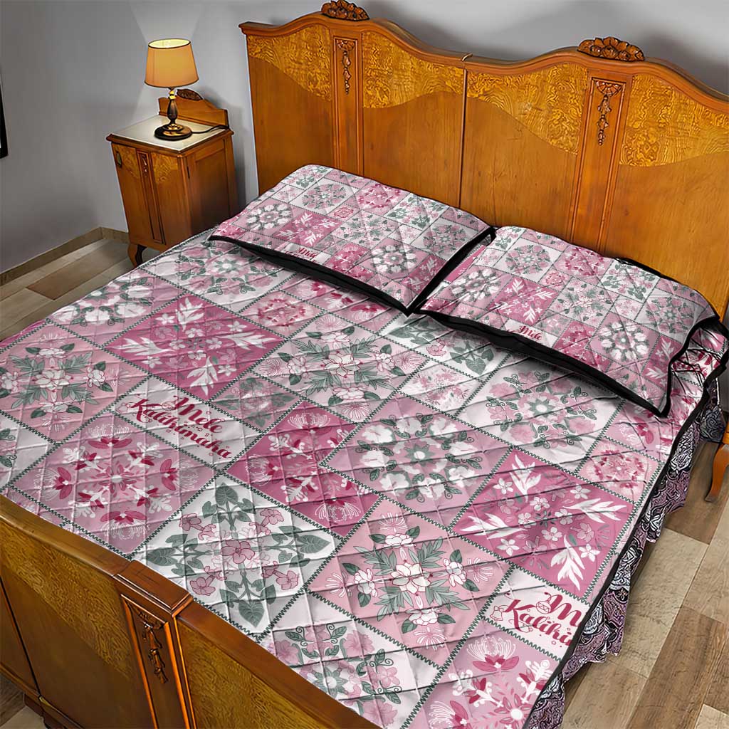 Mele Kalikimaka Hawaii Christmas Quilt Bed Set Akala Seamless Floral Motif - Polynesian Pride