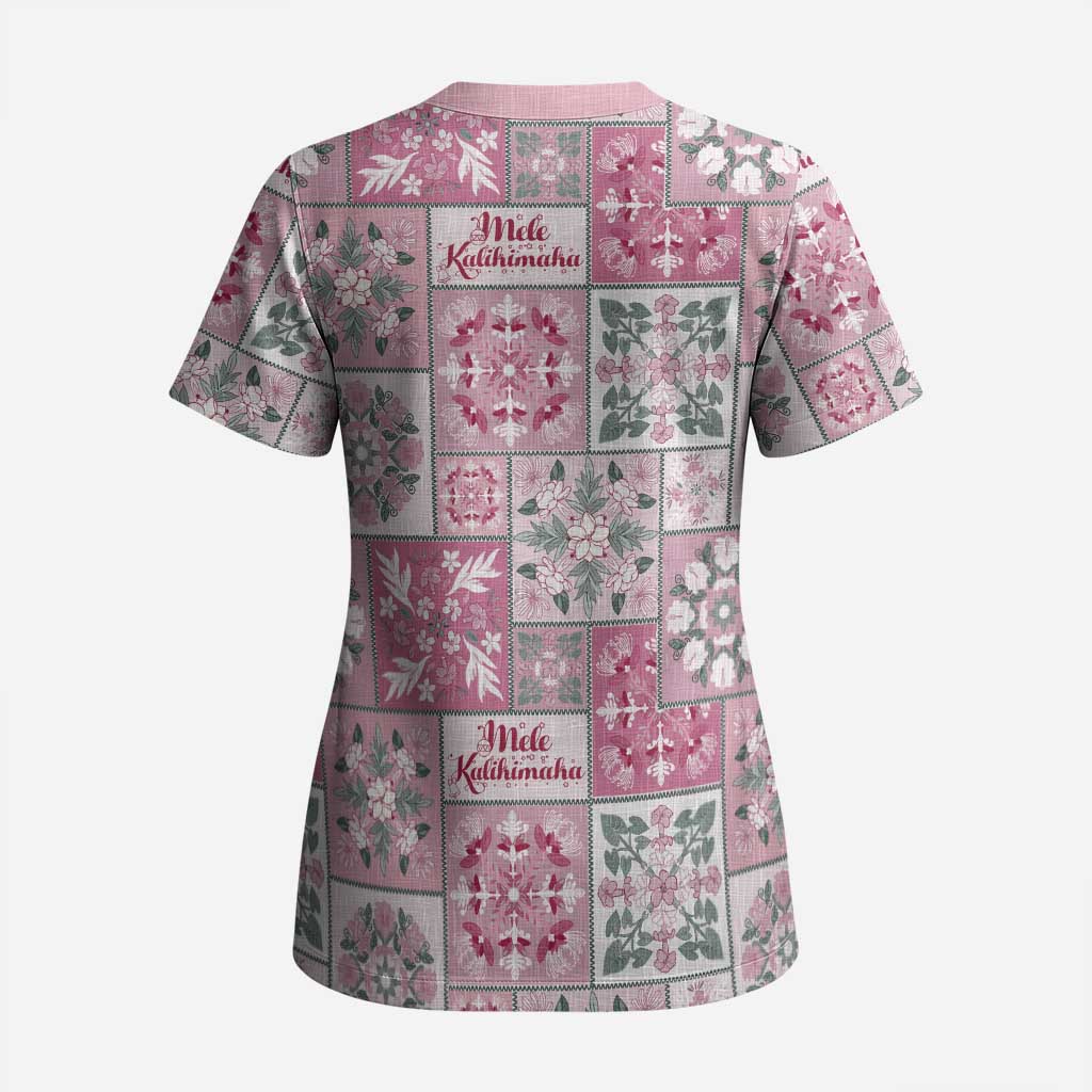 Mele Kalikimaka Hawaii Christmas Scrub Top Akala Seamless Floral Motif - Polynesian Pride