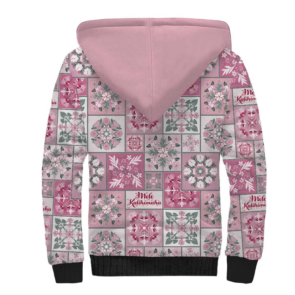 Mele Kalikimaka Hawaii Christmas Sherpa Hoodie Akala Seamless Floral Motif - Polynesian Pride