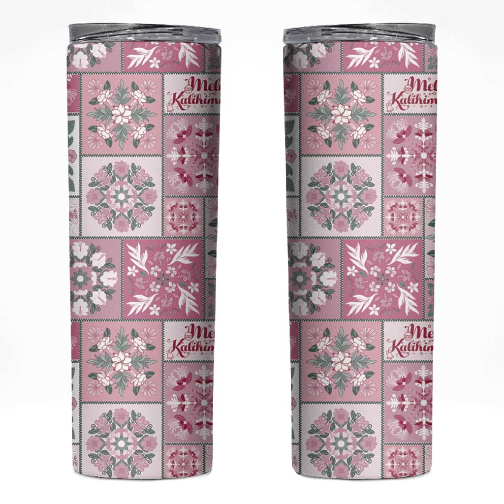 Mele Kalikimaka Hawaii Christmas Skinny Tumbler Akala Seamless Floral Motif - Polynesian Pride