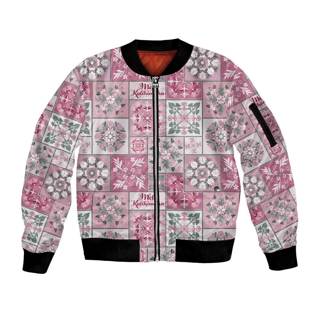 Mele Kalikimaka Hawaii Christmas Sleeve Zip Bomber Jacket Akala Seamless Floral Motif - Polynesian Pride