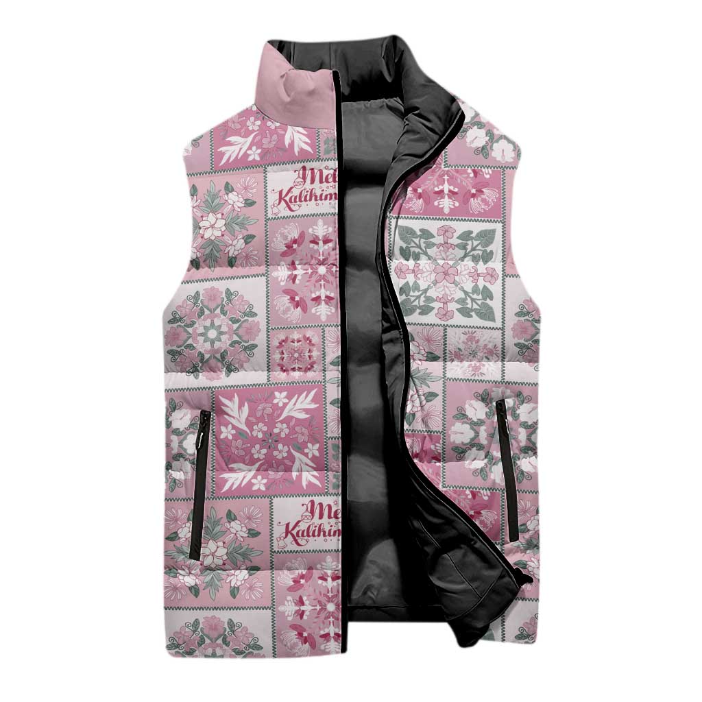 Mele Kalikimaka Hawaii Christmas Sleeveless Puffer Jacket Akala Seamless Floral Motif - Polynesian Pride