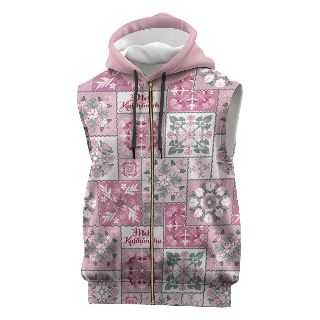 Mele Kalikimaka Hawaii Christmas Sleeveless Zip Hoodie Akala Seamless Floral Motif - Polynesian Pride