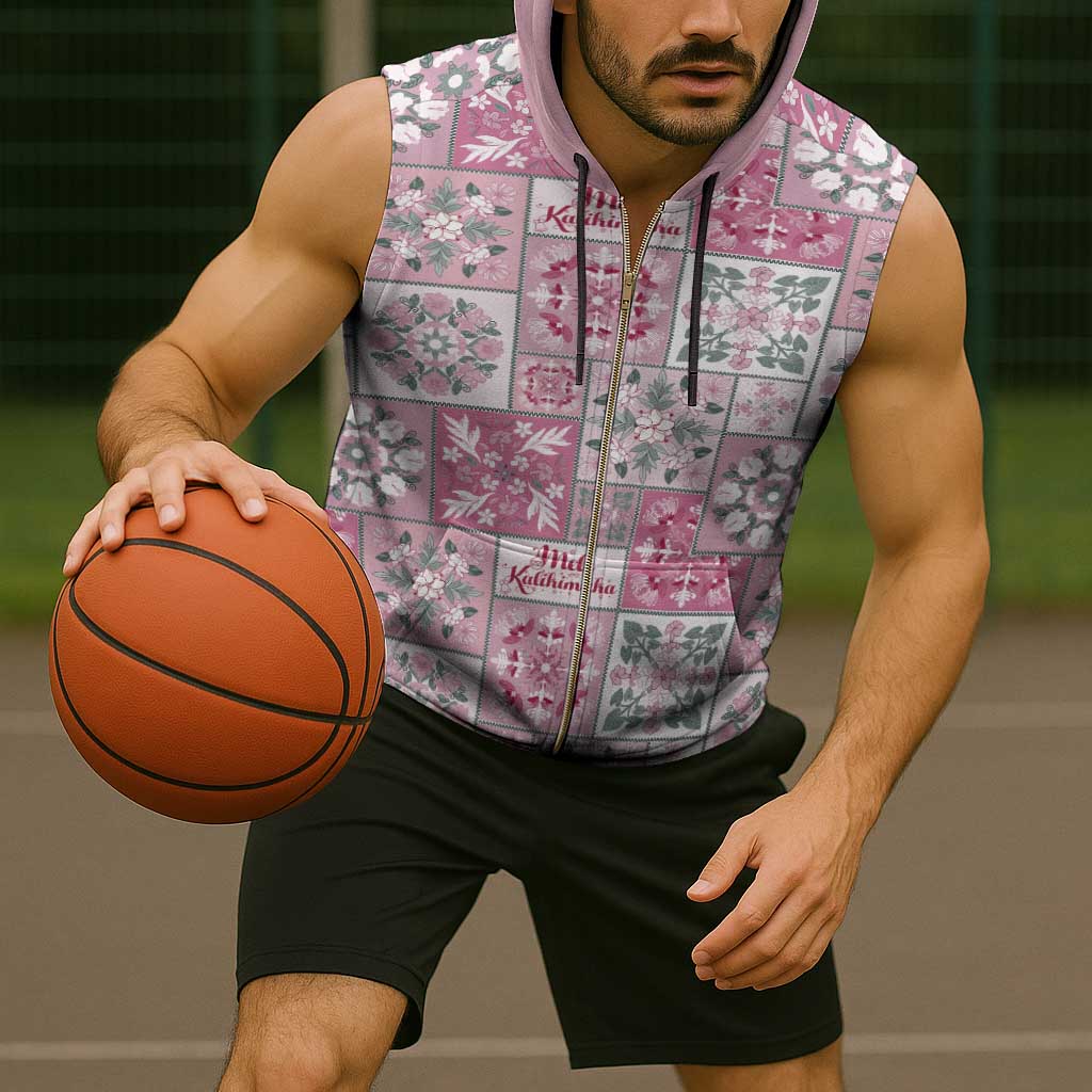 Mele Kalikimaka Hawaii Christmas Sleeveless Zip Hoodie Akala Seamless Floral Motif - Polynesian Pride