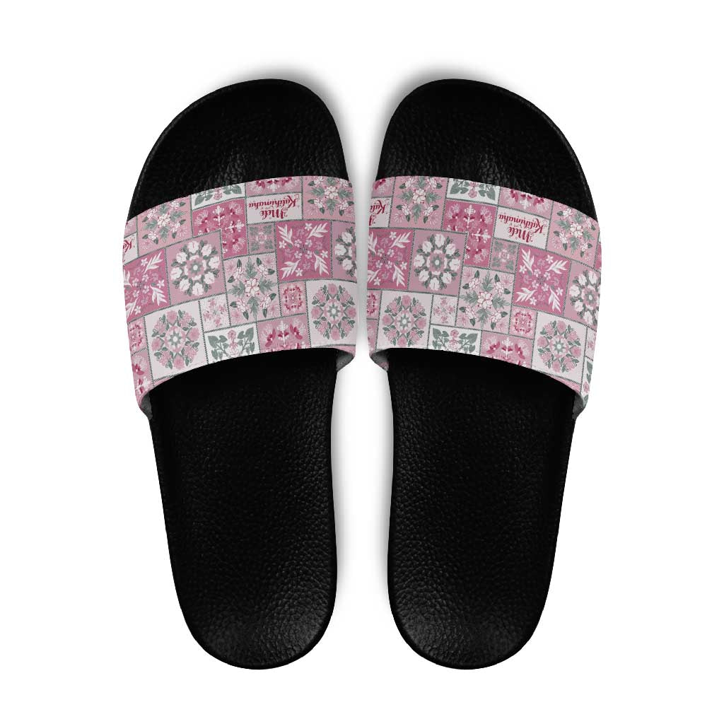 Mele Kalikimaka Hawaii Christmas Slide Sandals Akala Seamless Floral Motif - Polynesian Pride