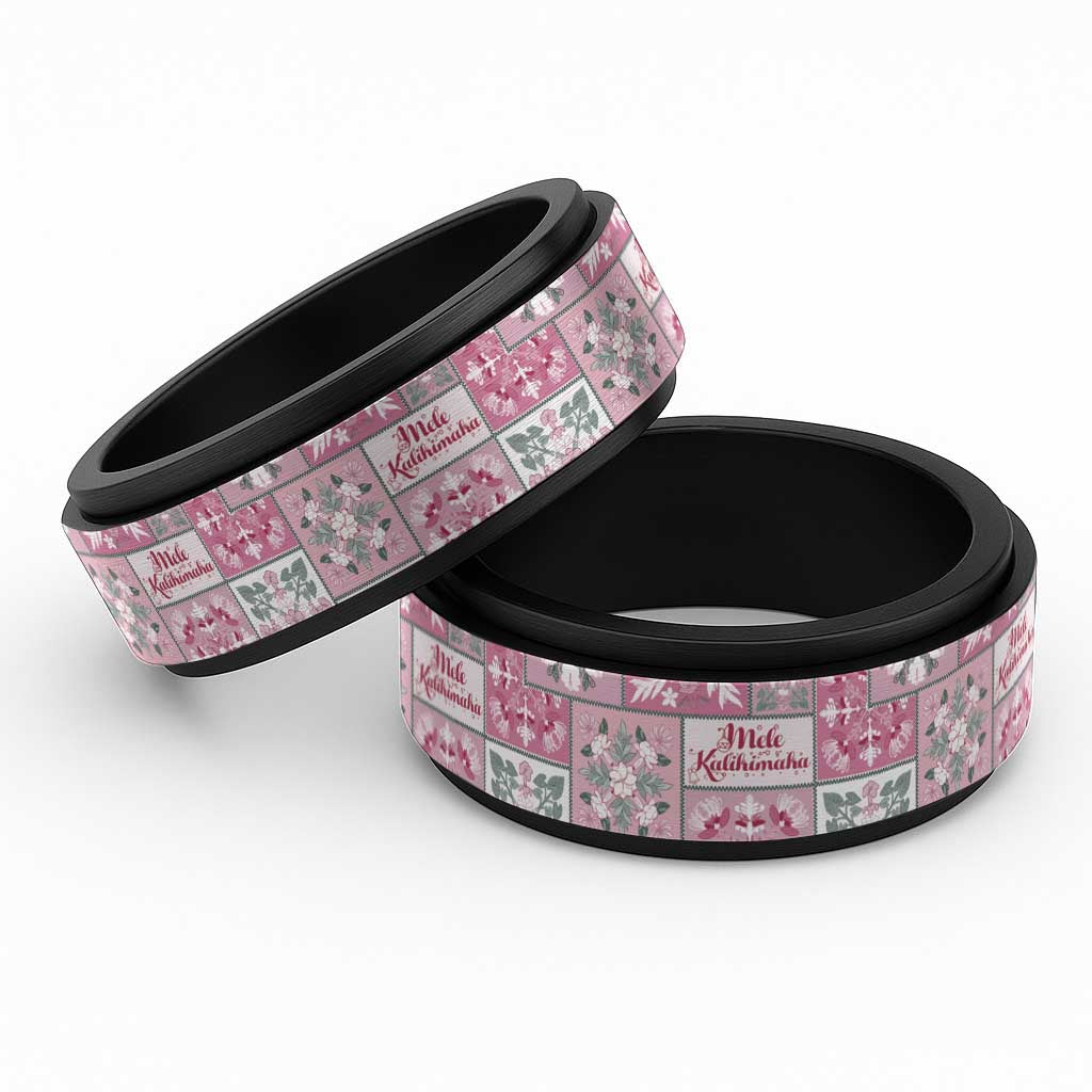 Mele Kalikimaka Hawaii Christmas Spinner Ring Akala Seamless Floral Motif - Polynesian Pride