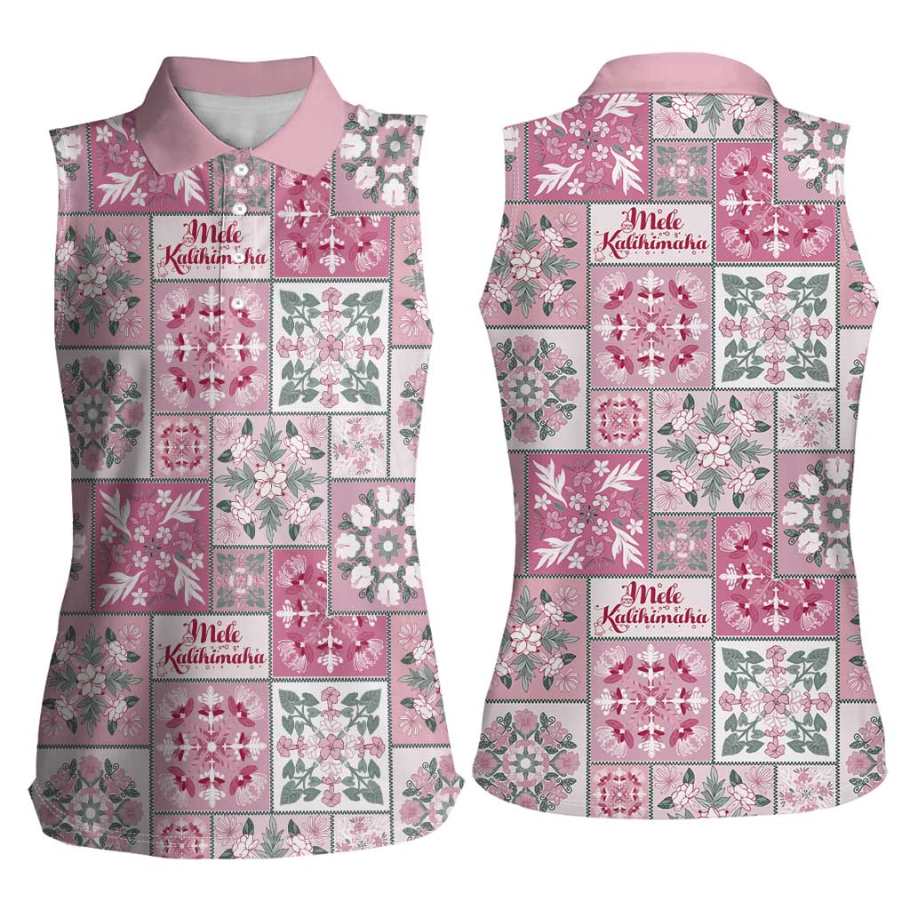 Mele Kalikimaka Hawaii Christmas Women Sleeveless Polo Shirt Akala Seamless Floral Motif - Polynesian Pride