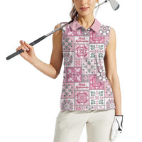 Mele Kalikimaka Hawaii Christmas Women Sleeveless Polo Shirt Akala Seamless Floral Motif - Polynesian Pride