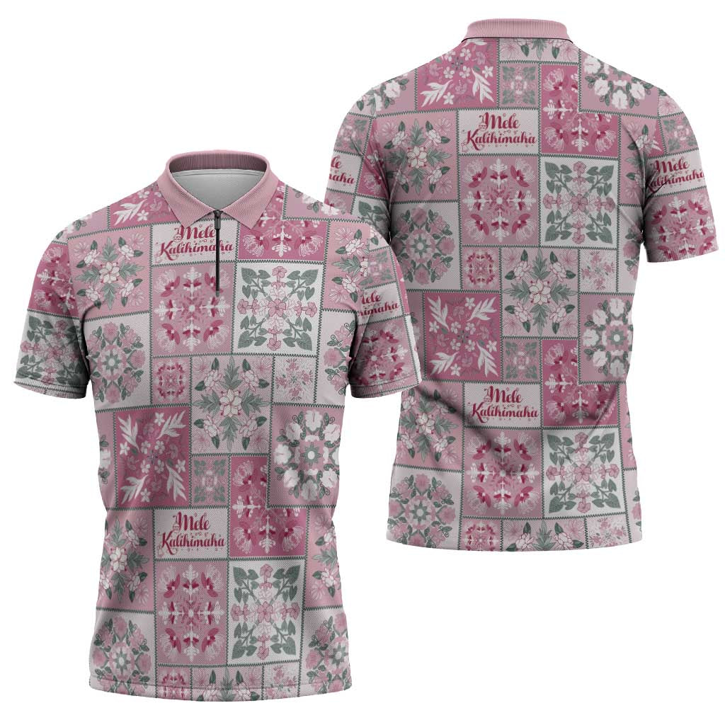 Mele Kalikimaka Hawaii Christmas Zipper Polo Shirt Akala Seamless Floral Motif - Polynesian Pride