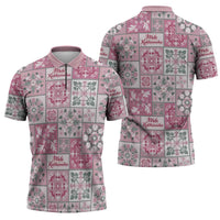 Mele Kalikimaka Hawaii Christmas Zipper Polo Shirt Akala Seamless Floral Motif - Polynesian Pride