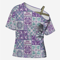 Mele Kalikimaka Hawaii Christmas Cross Shoulder Shirt Poni Seamless Floral Motif - Polynesian Pride