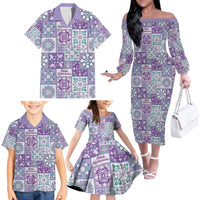 Mele Kalikimaka Hawaii Christmas Family Matching Off The Shoulder Long Sleeve Dress and Hawaiian Shirt Poni Seamless Floral Motif - Polynesian Pride