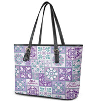 Mele Kalikimaka Hawaii Christmas Leather Tote Bag Poni Seamless Floral Motif - Polynesian Pride