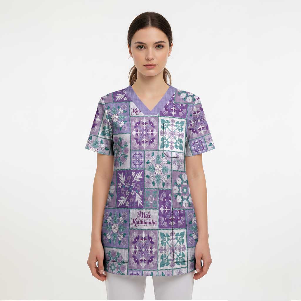 Mele Kalikimaka Hawaii Christmas Scrub Top Poni Seamless Floral Motif - Polynesian Pride