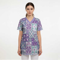 Mele Kalikimaka Hawaii Christmas Scrub Top Poni Seamless Floral Motif - Polynesian Pride