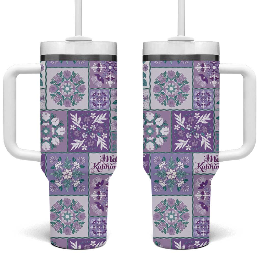 Mele Kalikimaka Hawaii Christmas Tumbler With Handle Poni Seamless Floral Motif - Polynesian Pride