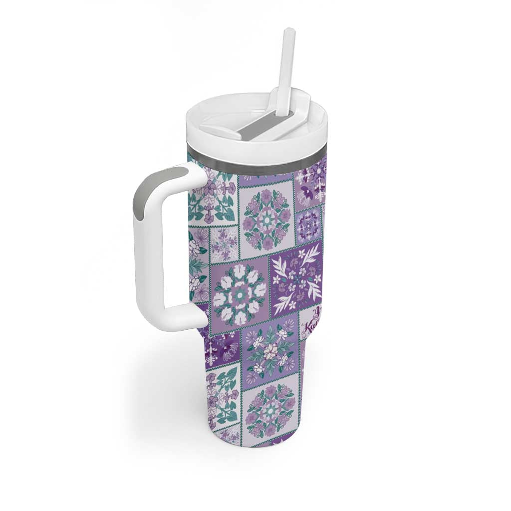 Mele Kalikimaka Hawaii Christmas Tumbler With Handle Poni Seamless Floral Motif - Polynesian Pride