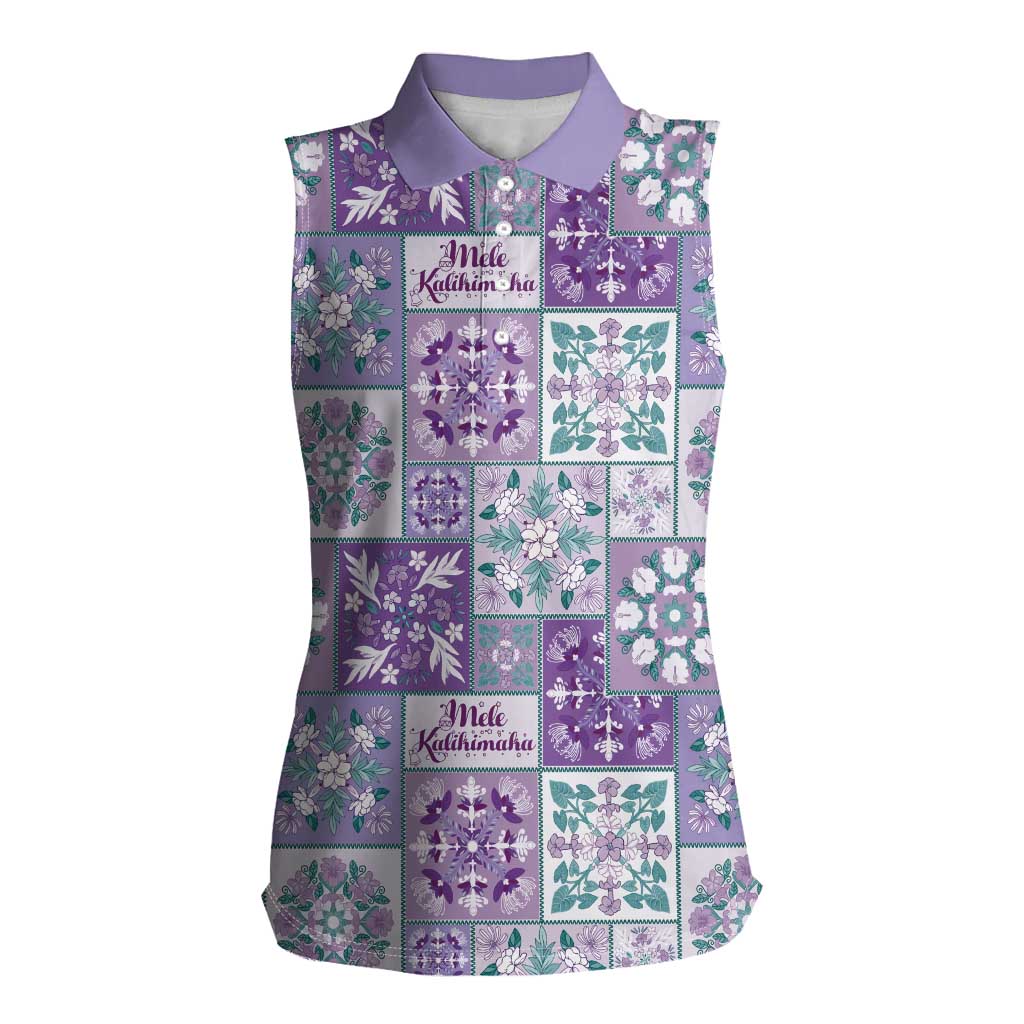 Mele Kalikimaka Hawaii Christmas Women Sleeveless Polo Shirt Poni Seamless Floral Motif - Polynesian Pride
