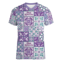 Mele Kalikimaka Hawaii Christmas Women V-Neck T-Shirt Poni Seamless Floral Motif - Polynesian Pride