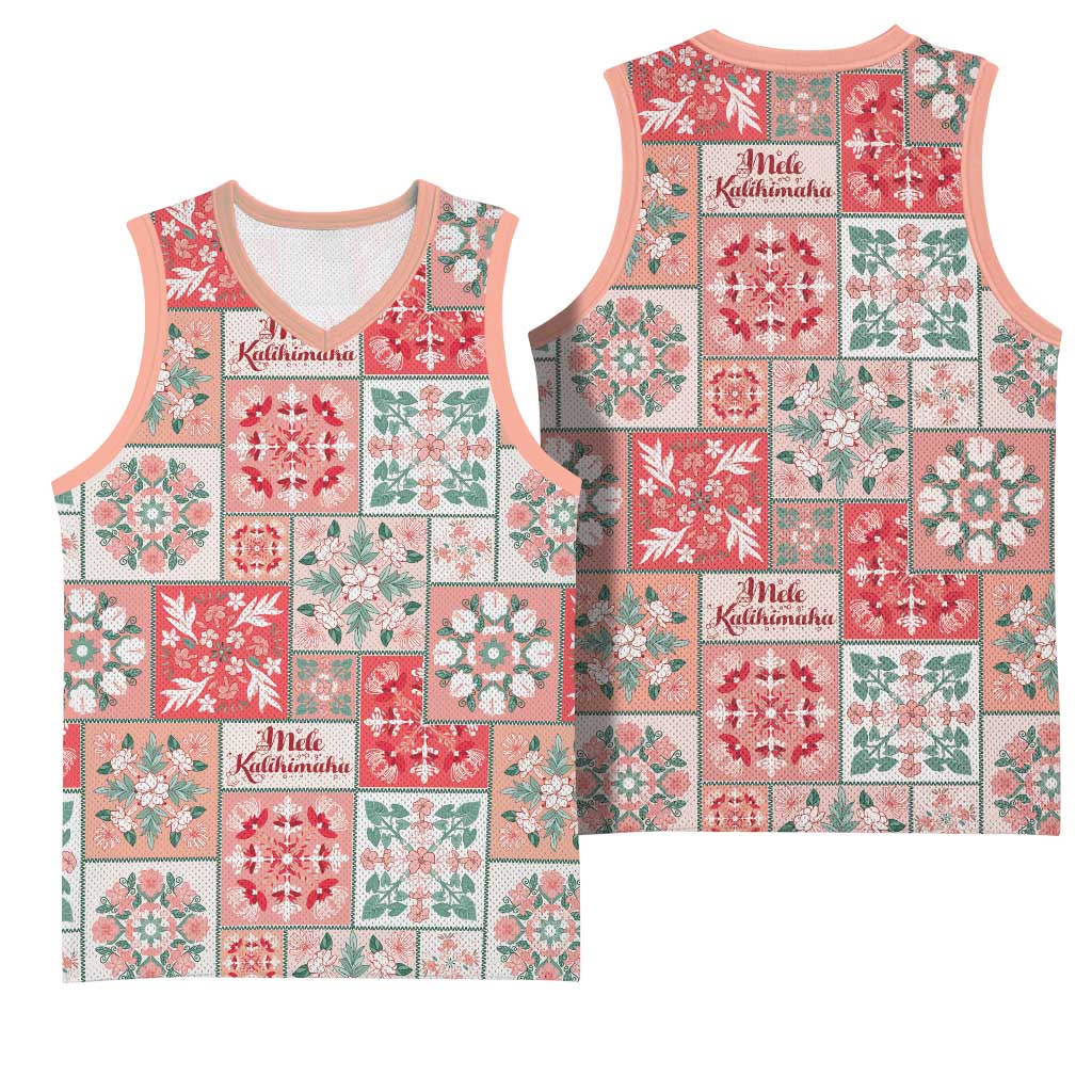 Mele Kalikimaka Hawaii Christmas Basketball Jersey Ulaula Seamless Floral Motif - Polynesian Pride