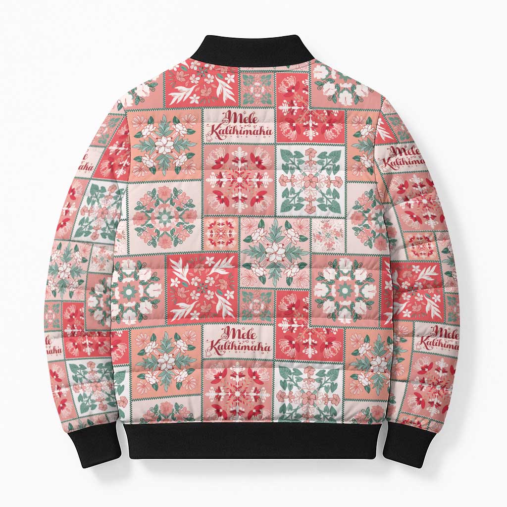 Mele Kalikimaka Hawaii Christmas Bomber Puffer Jacket Ulaula Seamless Floral Motif - Polynesian Pride