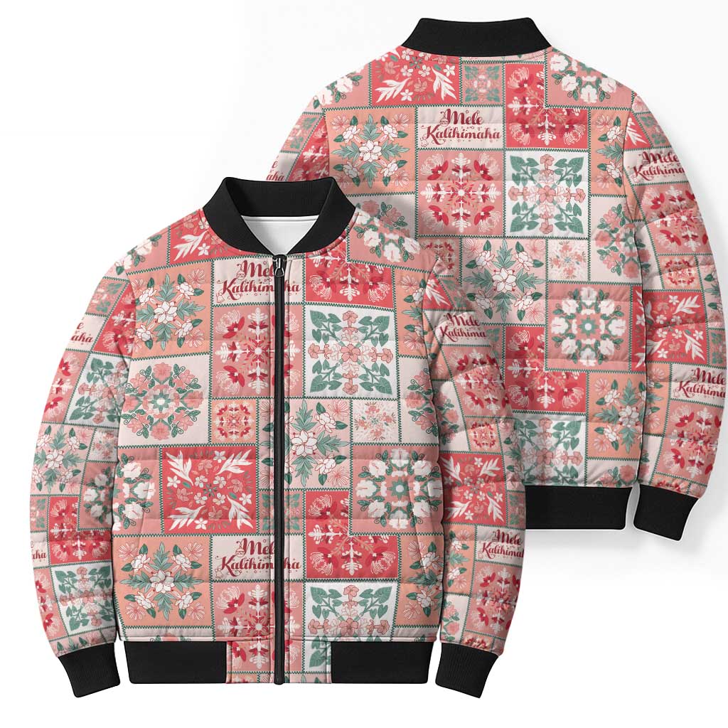 Mele Kalikimaka Hawaii Christmas Bomber Puffer Jacket Ulaula Seamless Floral Motif - Polynesian Pride