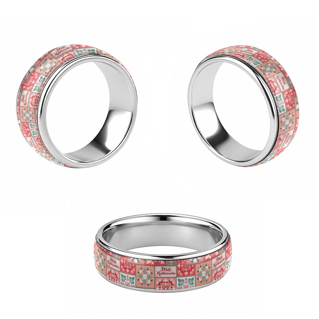 Mele Kalikimaka Hawaii Christmas Classic Ring Ulaula Seamless Floral Motif - Polynesian Pride